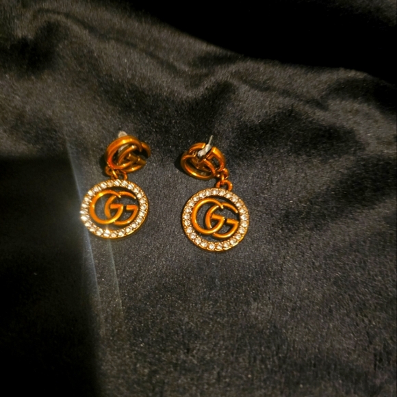 18kgp Gucci Gold and Silver Crystal Logo Earrings - Picture 1 of 7